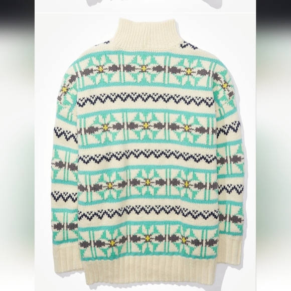 American Eagle Outfitters Mint and Cream Patterned Sweater EUC Medium PTP 27 - Picture 3 of 8